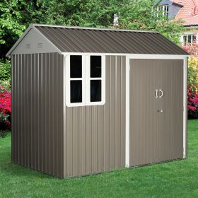 Corrugated Metal Frame Garden Shed With 2 Doors Sloped Roof - 8x6FT