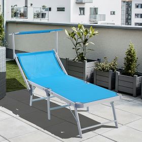 Foldable 180° Reclining Sun Lounger With  Adjustable Canopy - Blue
