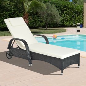 Adjustable Rattan Wicker Recliner Sun Lounger With Cushion - Black
