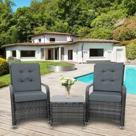 3PCs Aluminium Frame Rattan Bistro Garden Table Chair Set - Grey
