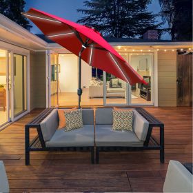 Garden Sun Shade Parasol With LED Solar Light 2.7M - Red