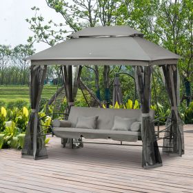 3 Seater Gazebo Swing Bed With Cushions - Grey