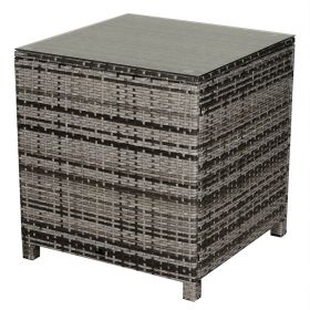 PE Rattan Garden Table With Tempered Glass Frame - Mixed Grey