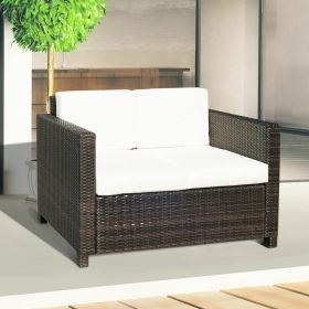2 Seater Rattan Wicker Weave Chair - Brown