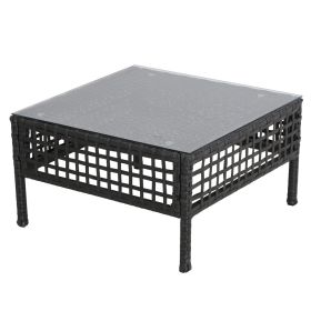 Rattan Wicker Square Table With Tempered Glass Top Frame - Black