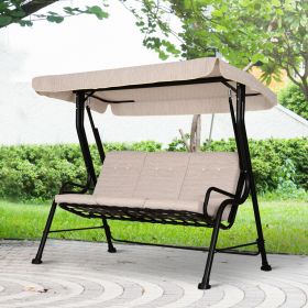 3 Seater Garden Swing With Padded Seat And Canopy - Beige