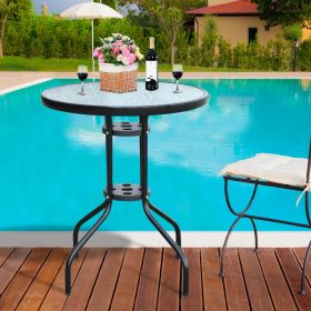 Bistro Rounding Garden Table With Tempered Glass Top - Black