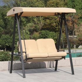 2 Seater Garden Swing Bench With Cushion - Beige