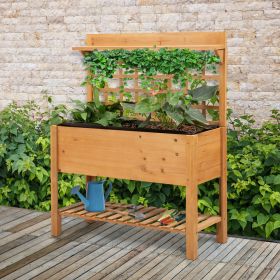 Elevated Wooden Garden Raised Bed With 2 Shelves