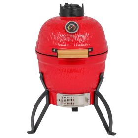 Ceramic Metal 13" Charcoal Smoker Grill Barbeque With Thermometer - Red