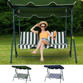 Metal Frame 3-person Garden Swing Chair with Striped Cushions Canopy - 2 Colours