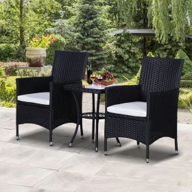 Wicker Garden 3PC Table Chairs Set - Black