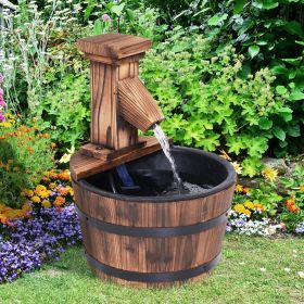 Wood Frame Electric Barrel Pump Water Fountain - Carbonized Wood Colour