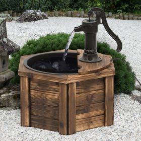Vintage Style Garden Electric Water Fountain with Hand Pump - Carbonized Wood