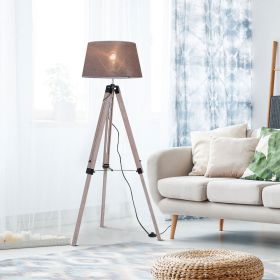 Tripod Stand Height Adjustable Floor Lamp Linen Fabric Shade - Grey