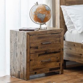 Hoxton Sturdy Design 2 Drawer Bedside Table - Rustic Oak