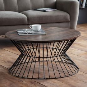 Jersey Stylish Round Wire Coffee Table - Walnut
