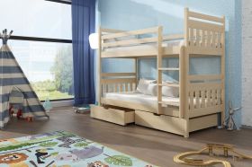 Zeus Wooden Kids Bunk Bed with Drawers Storage and Foam Mattress - Pine