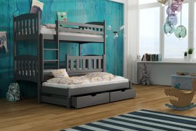 Anya Wooden 2 Drawers Storage Bunk Bed with Trundle and Bonnell Foam Mattress - Graphite
