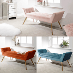 Upholstered Fabric Window Seat Bench Stool with Gold Metal Legs - 3 Colours