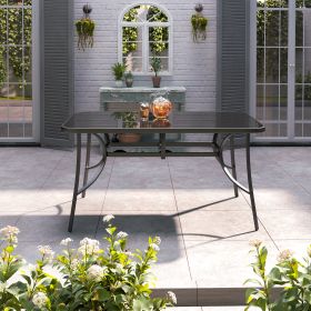 Metallic and Tempered Glass Garden Table with Parasol Hole Outdoor