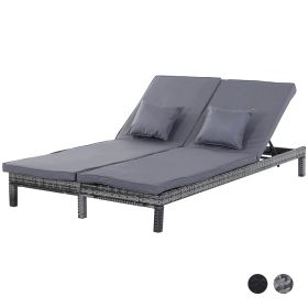 2 Person Rattan Lounger Adjustable Double Chaise Chair with Cushion - 2 Colours