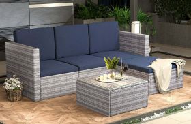 Premium Quality Rattan Garden 4 Seater Sofa Set With Table - Grey