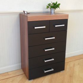 Dunstable Bedroom Furniture 4+2 Drawer Ches in Black and Walnut