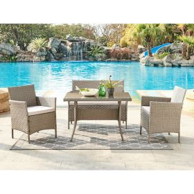 4Pc Rattan Outdoor Furniture Set Conservatory Sofa Table and Chair - Black, Grey