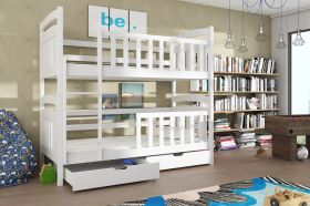 SERENA Wooden Bunk Bed with Storage and Bonnell Foam Mattress - White