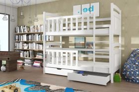 SERENA Wooden Bunk Bed with Storage and Foam Mattress - White