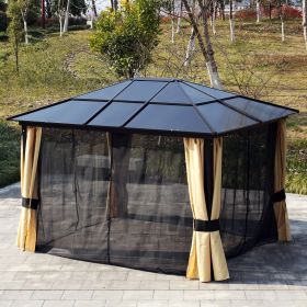 3.6x3m Outdoor Aluminium Alloy Gazebo with LED Solar Lights - Beige