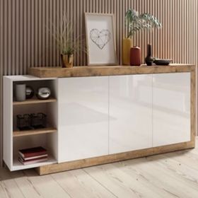 Cynosure Crest Sideboard with 3 Open Shelf - White and Oak