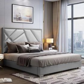 Crina Plush Velvet Fabric Bed, Grey Colour - 5 Sizes