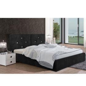 Cubana Plush Velvet Fabric Bed, Black Colour - 5 Sizes