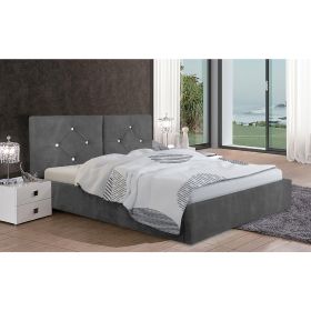 Cubana Plush Velvet Fabric Bed, Grey Colour - 5 Sizes
