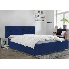 Fenna Plush Velvet Fabric Bed, Blue Colour - 5 Sizes