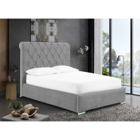 Meripa Plush Velvet Fabric Bed, Silver Colour - 5 Sizes