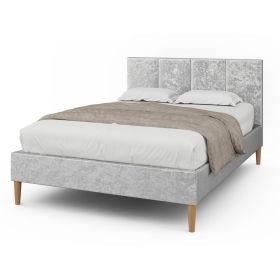 Bailey Crushed Silver Velvet Bed Frame with Mattress Options - Double, Kingsize