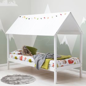 Robin Kids Wooden Canopy House White with Mattress Options - 3ft Single Bed