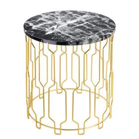 Grace Gold Geometric Base Side End Table - Black Marble Effect Top