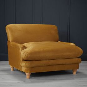 Plumpton Wooden Legs Upholstered Fabric Armchair - Mustard