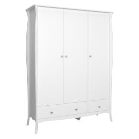 Baroque Classic Design 3 Door Wardrobe with 2 Drawers - White