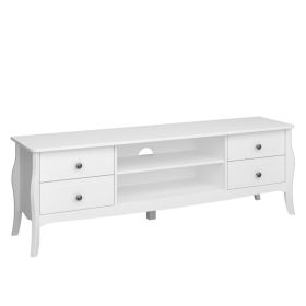 Baroque Wide TV Table with 2 Drawers and 2 Shelves - White