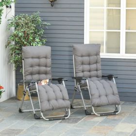 Foldable 2 PCS Zero Gravity Reclining Garden Chair Sun Lounger with Cushion Headrest - Dark Grey