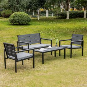 Steel Frame 4 Pcs Garden Padded Cushions Sofa Set with Coffee Table - Grey