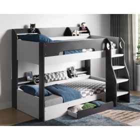 Flick Kids Bunk Bed with Ladder and Drawer - Grey