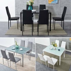 Metal Frame Tempered Glass Dining Table and Padded Chairs Set - Various Sets