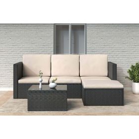 Premium Quality Rattan Garden 4 Seater Sofa Set With Table - Black