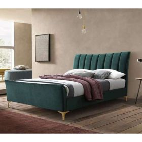 Clover Modern Design Green Velvet Gold Feets Bed - Kingsize 5ft